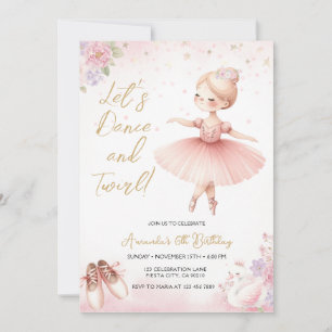 Invitation Tutu Ballerine Rose Fleur Ballet Fille Anniversair