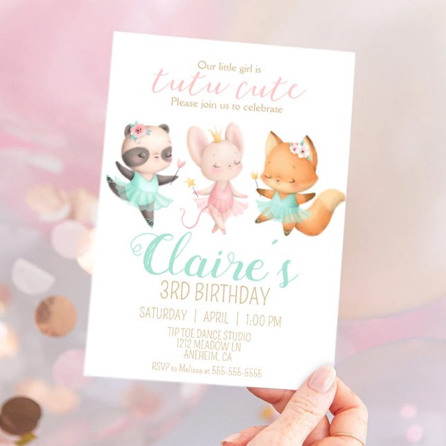 Invitation Tutu Cute Ballerina Animal Ballet Anniversaire (Créateur téléchargé)