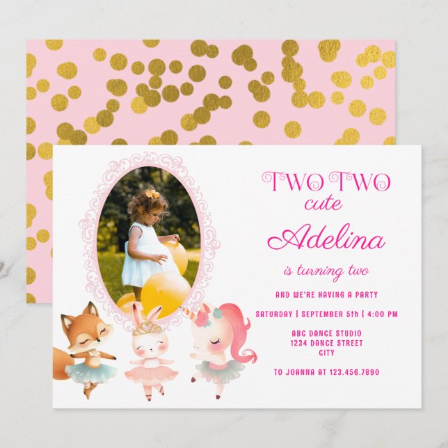 Invitation Tutu Cute Ballerina Ballet Animaux Fête d'annivers (Devant / Derrière)
