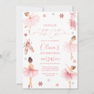 Invitation Tutu Cute Ballerina Pink Coquette Second Birthday 