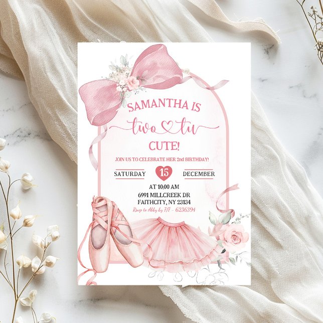 Invitation Tutu Cute Ballerina Pink Coquette Second Birthday (Créateur téléchargé)