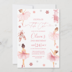 Invitation Tutu Cute Ballerine Rose Coquette Deuxième Anniver