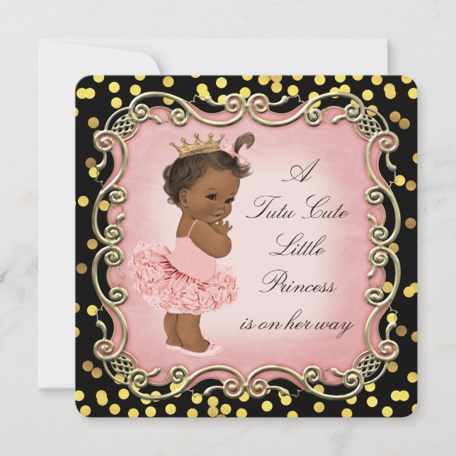 Invitation Tutu Cute Ethnic Princess Black Gold Confetti (Devant)
