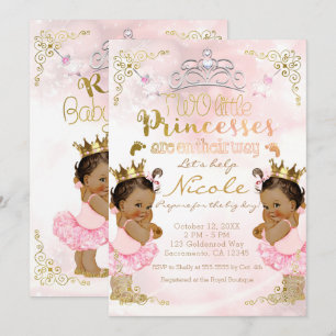 Invitation Tutu et couronne de princesse rose pour jumeaux Fi