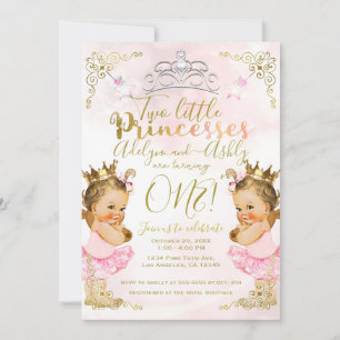 Invitation Tutu et couronne de princesse rose pour jumelles p