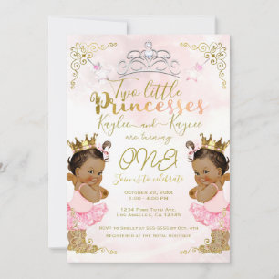 Invitation Tutu et couronne de princesse rose pour jumelles p
