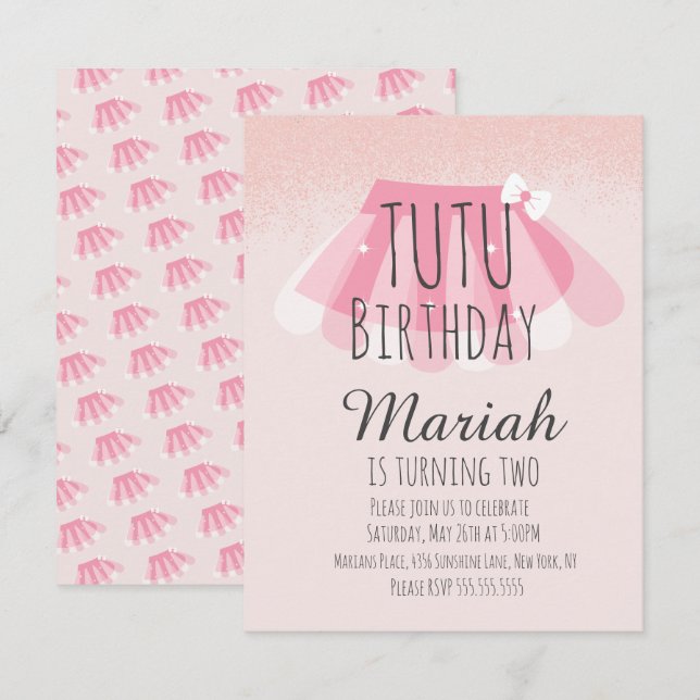 Invitation Tutu Parties scintillant Faux Rose Anniversaire de (Devant / Derrière)