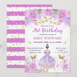 Invitation Tutu Violet Danseuse de ballet aux cheveux bruns A