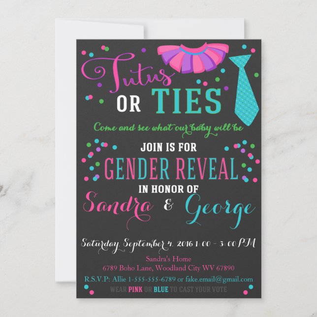 Invitation Tutus ou Cravates Sexe Révéler Chalkboard garçon o (Devant)