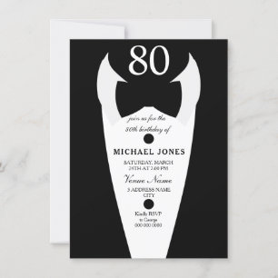 Invitation Tuxedo Bow Cravate Mens 80e anniversaire Invitatio
