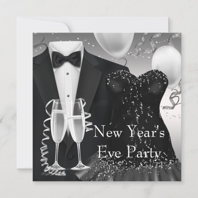 Invitation Tuxedo Champagne Confetti Black Cravate Party (Devant)