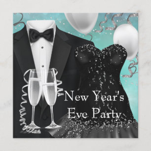 Invitation Tuxedo Champagne Confetti Nouvel An
