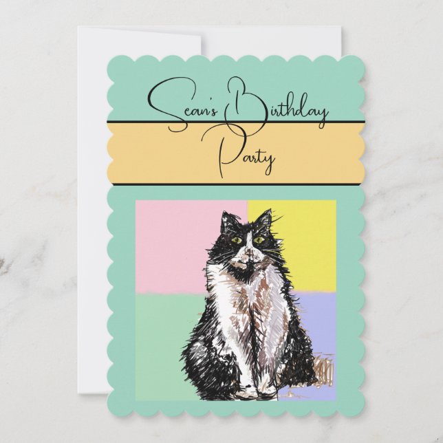 Invitation Tuxedo Chat Chats Garçons Anniversaire Fête Invita (Devant)