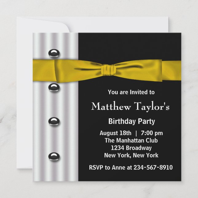 Invitation Tuxedo Gold Bow Cravate Mens fête d'anniversaire (Devant)