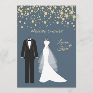 Invitation Tuxedo & Gown, confetti doré, douche à couple