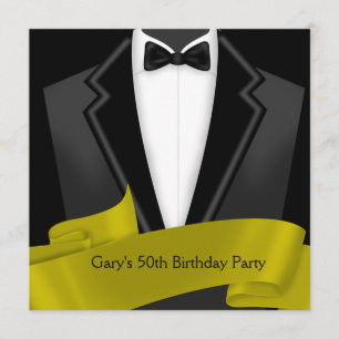 Invitation Tuxedo Mans Black Gold 50e fête d'anniversaire