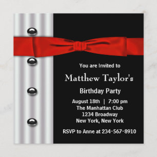 Invitation Tuxedo noir et rouge noeud papillon homme Invit An