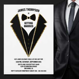 Invitation Tuxedo Or Noir pour Enterrement de Vie de Garçon