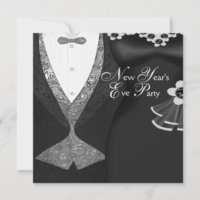 Invitation Tuxedo Robe Noire Cravate Nouvel An Soirée (Devant)
