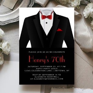 Invitation Tuxedo Rouge Noir Hommes 70e Anniversaire