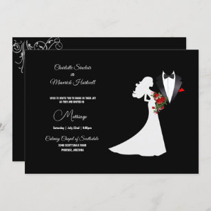 Invitation Tuxedo Suit & Bride Silhouette B&W Mariage