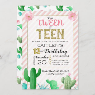 Invitation Tween À L'Ado Cactus Boho Anniversaire