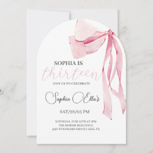 Invitation Tween Bow rose 13e anniversaire   Coquette 13e nai
