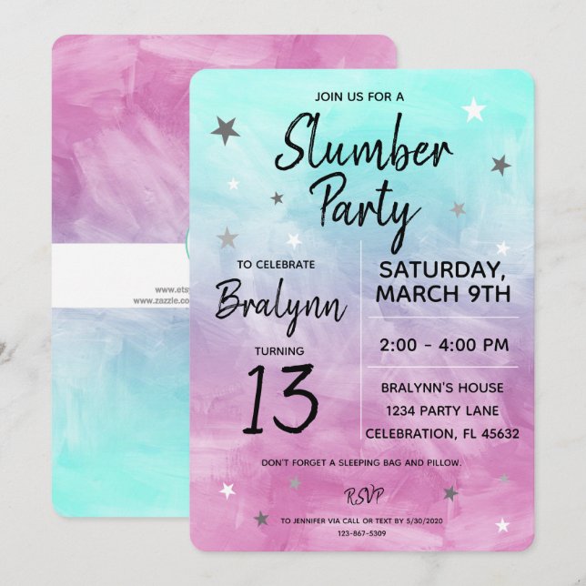 Invitation Tween Fille Anniversaire Fête de bois Aquarelle (Devant / Derrière)