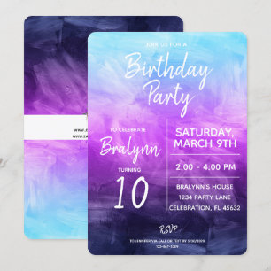 Invitation Tween Fille Anniversaire Fête Design aquarelle