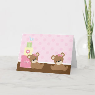 Invitation Twin Baby Bears Girl Baby shower