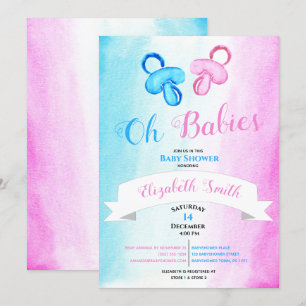 Invitation Twin baby boy and girl water color baby shower