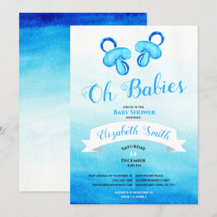 Invitation Twin baby boy water colo baby shower