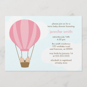 Invitation Twin Baby Girls dans un Baby shower de ballons ros