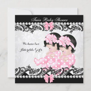 Invitation Twin Baby shower mignonne filles rose
