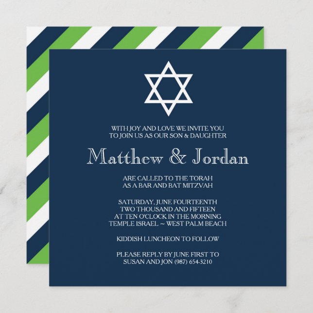 Invitation Twin Bar Mitzvah - Moderne (Devant / Derrière)