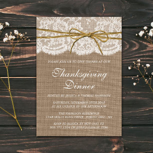 Invitation Twin Bow On Burlap & Lace Thanksgiving Dîner