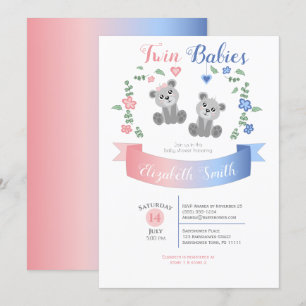 Invitation Twin boy and girl Cute bear baby shower