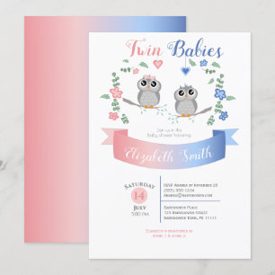 Invitation Twin boy and girl Cute owls baby shower
