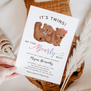 Invitation Twin Boy Girl Cub Baby shower d'ours