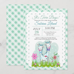 Invitation Twin Boys Adorable Giraffes Baby shower