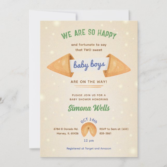 Invitation Twin Boys Baby shower Sprinkle Little Gentleman (Devant)