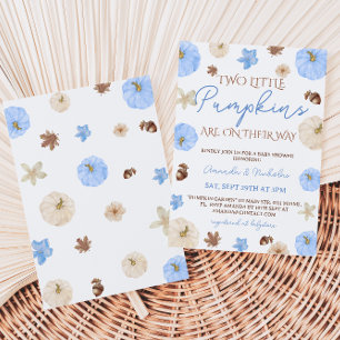 Invitation Twin Boys Blue Citrouille Baby shower d'automne