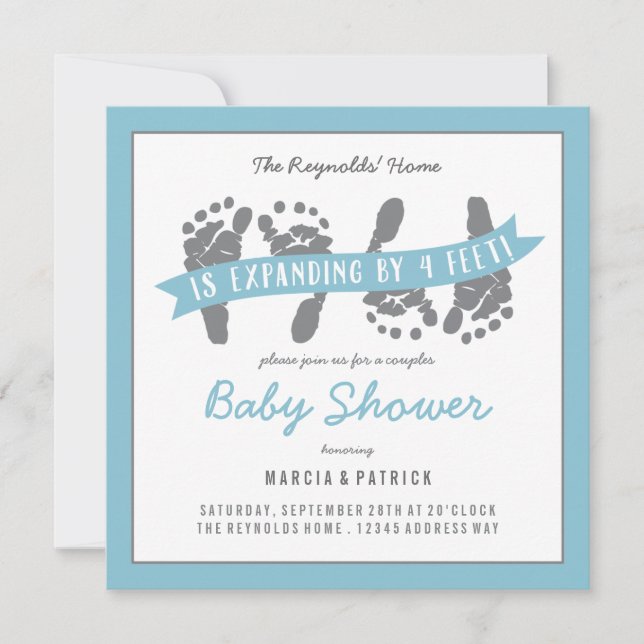 Invitation Twin Boys Couples Douche Baby shower bleu et gris (Devant)