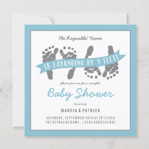 Invitation Twin Boys Couples Douche Baby shower bleu et gris