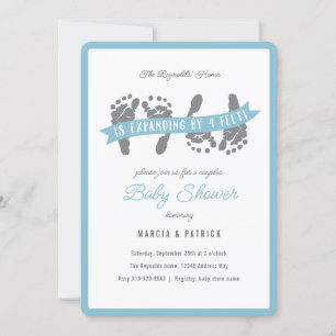 Invitation Twin Boys Couples Douche Baby shower bleu et gris