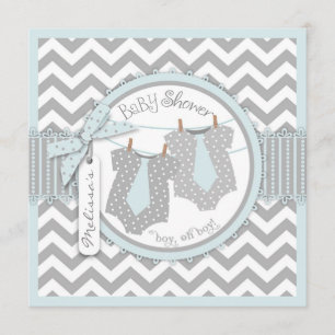 Invitation Twin Boys Cravates Chevron Imprimer Baby shower