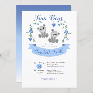 Invitation Twin Boys Cute bear babyshower