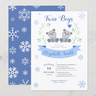 Invitation Twin Boys Cute ours douchette d'hiver