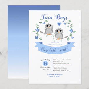 Invitation Twin Boys Cute owls baby shower