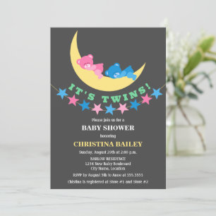 Invitation Twin Girl and Boy Teddy Bear Baby shower